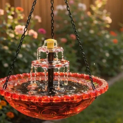 Fuente colgante solar para baño de pájaros con estilo cascada