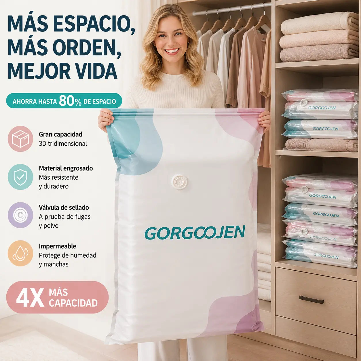 🧳 5 artículos por 28 euros 💨 Bolsa de almacenamiento al vacío grande y compresible: no requiere bomba, es a prueba de fugas e ideal para ahorrar espacio en maletas y en casa ✈️