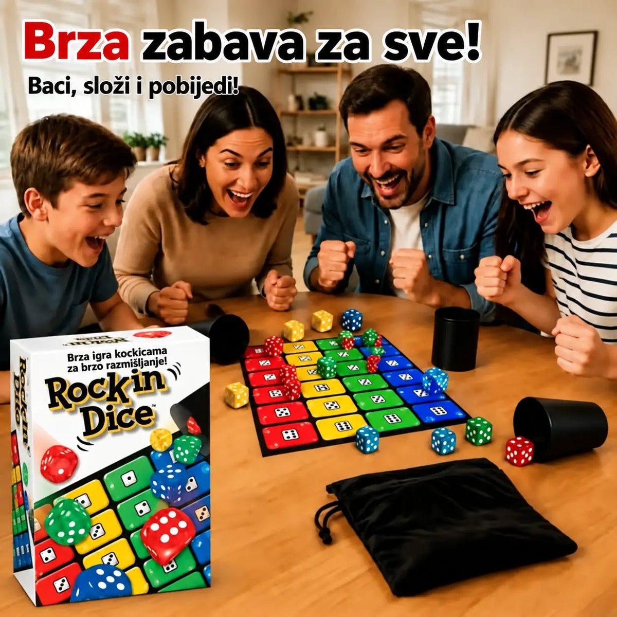 🎲 Obiteljska društvena igra Rockin' Dice — brza i zabavna igra s kockicama za 2-4 igrača, idealna za zajedničke večeri i jednostavna pravila koja svatko može svladati.