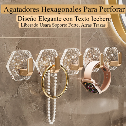 💥🏆【10 piezas】Percha hexagonal sin perforación. 💎 Elegante diseño de textura de iceberg: fácil de pegar, soporte fuerte, sin rastros 🛁