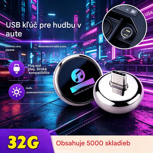 【32G】32GB kovový USB kľúč pre hudbu do auta s bezstratovou kvalitou zvuku 【Obsahuje 5000 skladieb】
