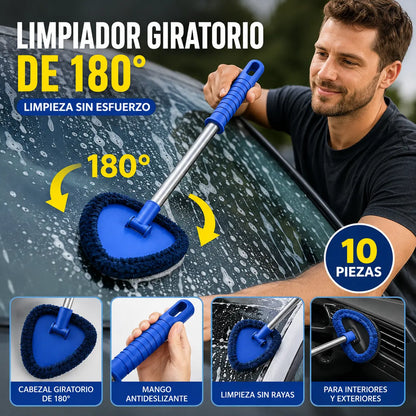 【1 pieza de plástico triangular + 4 fundas de tela】Kit de limpieza de parabrisas de coche - extensible y giratorio 180°