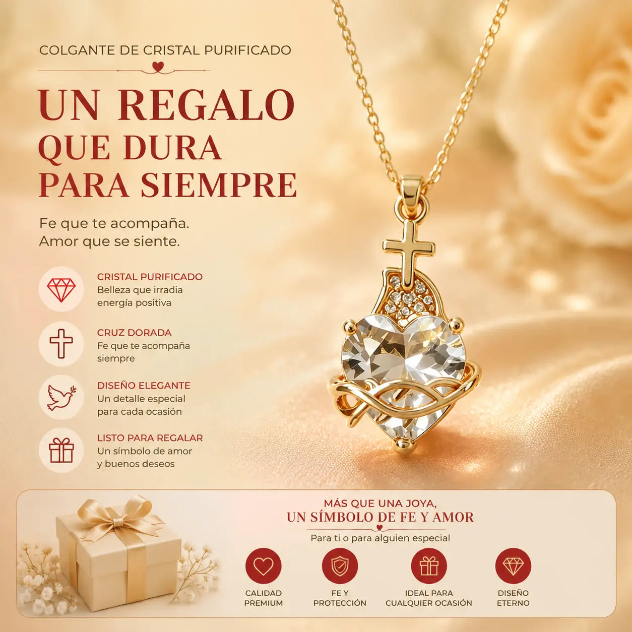 ❤️【Compra 1 y llévate 1 gratis】✝️ 【2 piezas】Collar del Sagrado Corazón de Jesús – Colgante de Cruz con Cristal en Forma de Corazón Bañado en Oro, Luz de Cristo, Joya Religiosa de Fe para Mujer 🎁✨