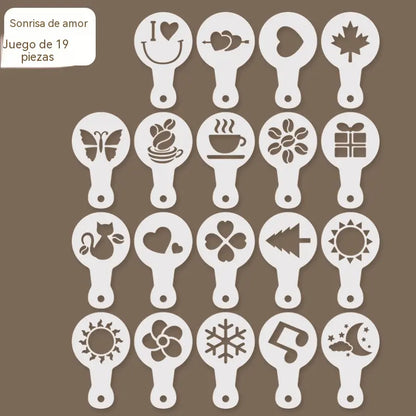 💖Un juego de 19 piezas por solo 23 euros☕✨19 elegantes moldes para hornear pasteles de café con arte latte