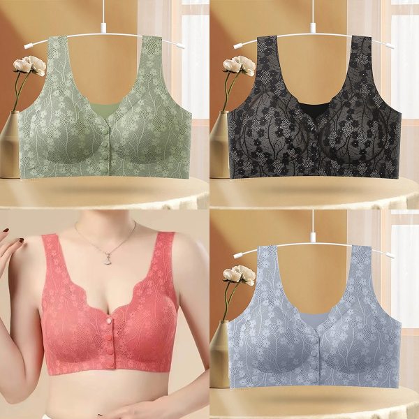 【4 piezas】【M-4XL】2026 Nuevo sujetador de cierre frontal sin aros para mujer, tirantes sin costuras, push-up y antiflacidez【40-100 kg】
