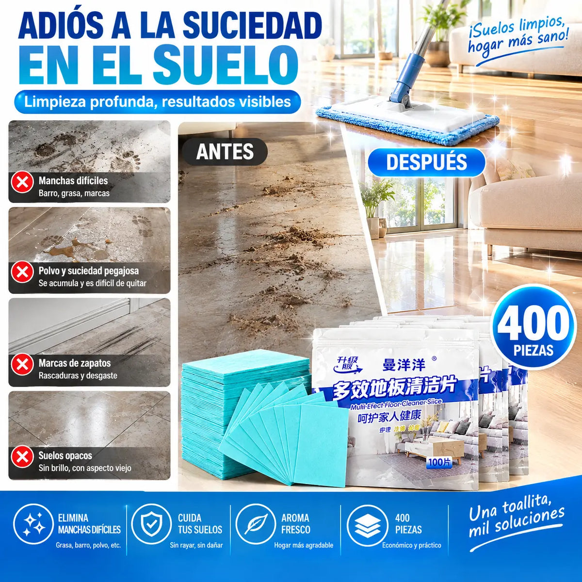 🔥【400 piezas】💦Papel de limpieza, potentes pastillas de limpieza para descontaminación, limpieza de suelos, lavandería doméstica, limpieza profunda y cuidado blanqueador.
