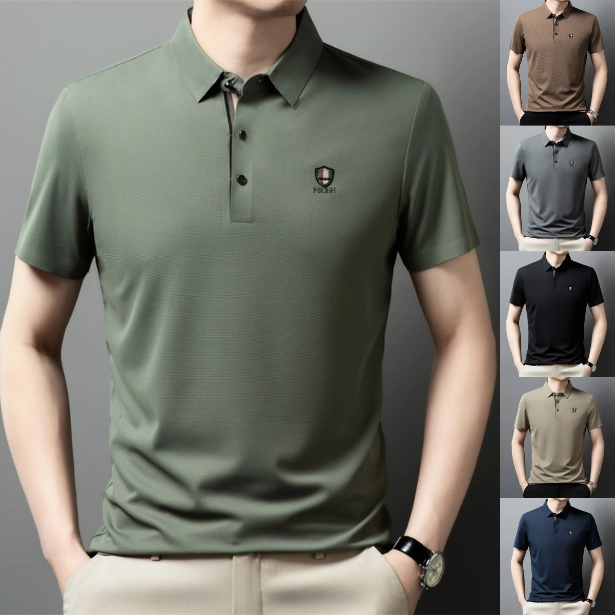 【M-4XL】Verano 2026 Nuevo polo casual con solapa de media manga de seda helada