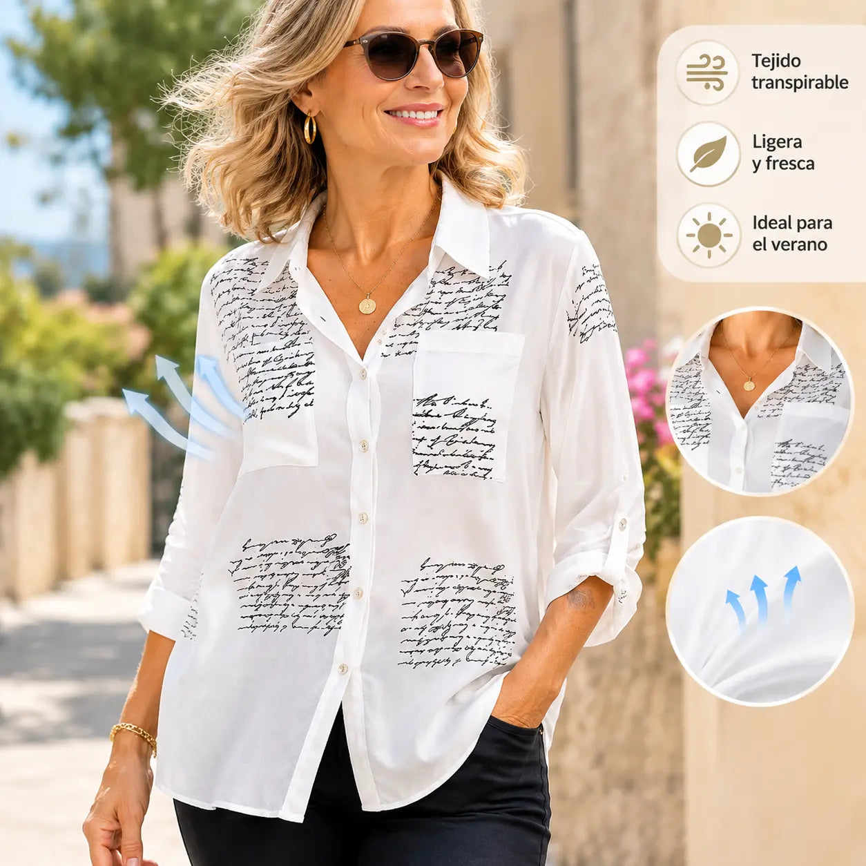 🥰 【S-5XL】 Camisa de manga larga con estampado de moda con solapa para mujer