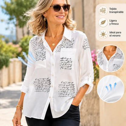 🥰 【S-5XL】 Camisa de manga larga con estampado de moda con solapa para mujer
