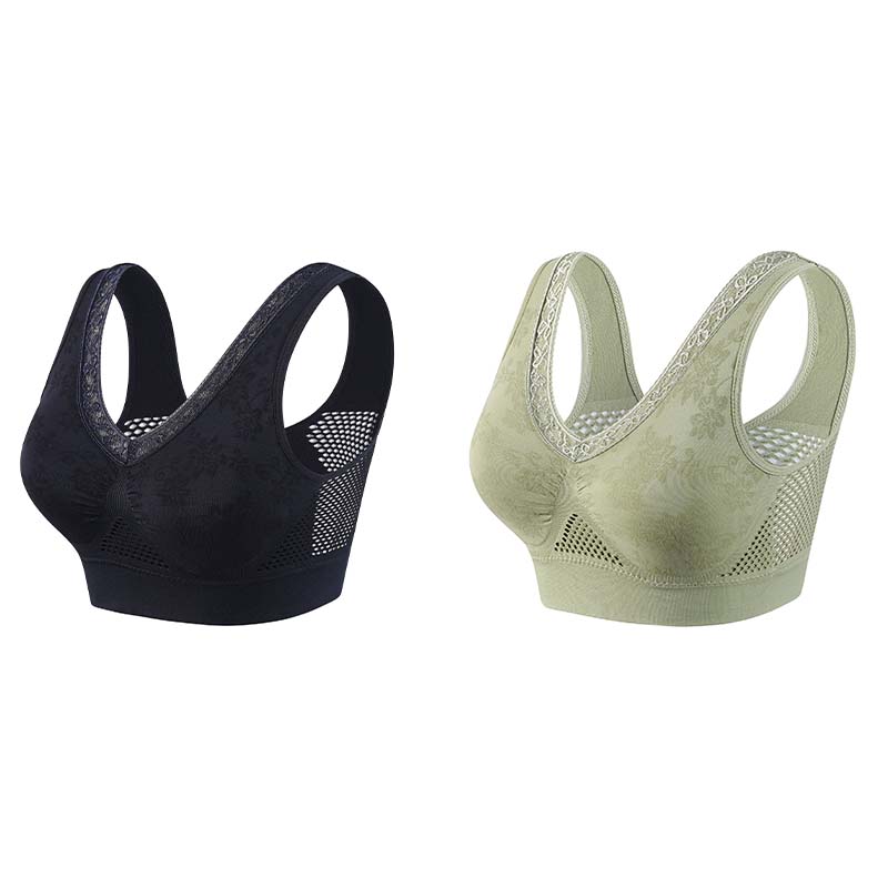 【M-6XL】2 pieza -【40-120kg】Nuevo sujetador cómodo y sin aros para mujer en tallas grandes; transpirable y confortable, con malla para la disipación del calor.