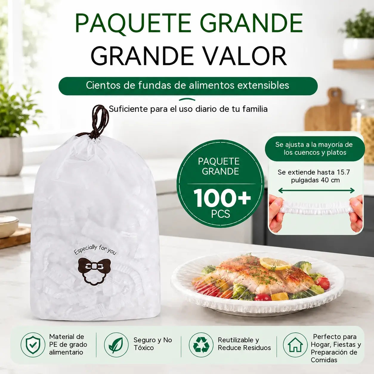 🍽️✨【200 piezas】Film transparente desechable, ideal para recipientes y alimentos. Se ajusta perfectamente, ofrece un buen sellado y es fácil de usar.🥗