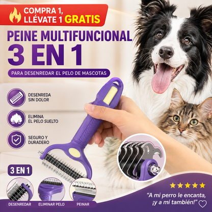 🔥🐕🐱【Compra 1, llévate 1 gratis】Peine multifuncional 3 en 1 para desenredar el pelo de mascotas, peine para eliminar el pelo de perros y gatos