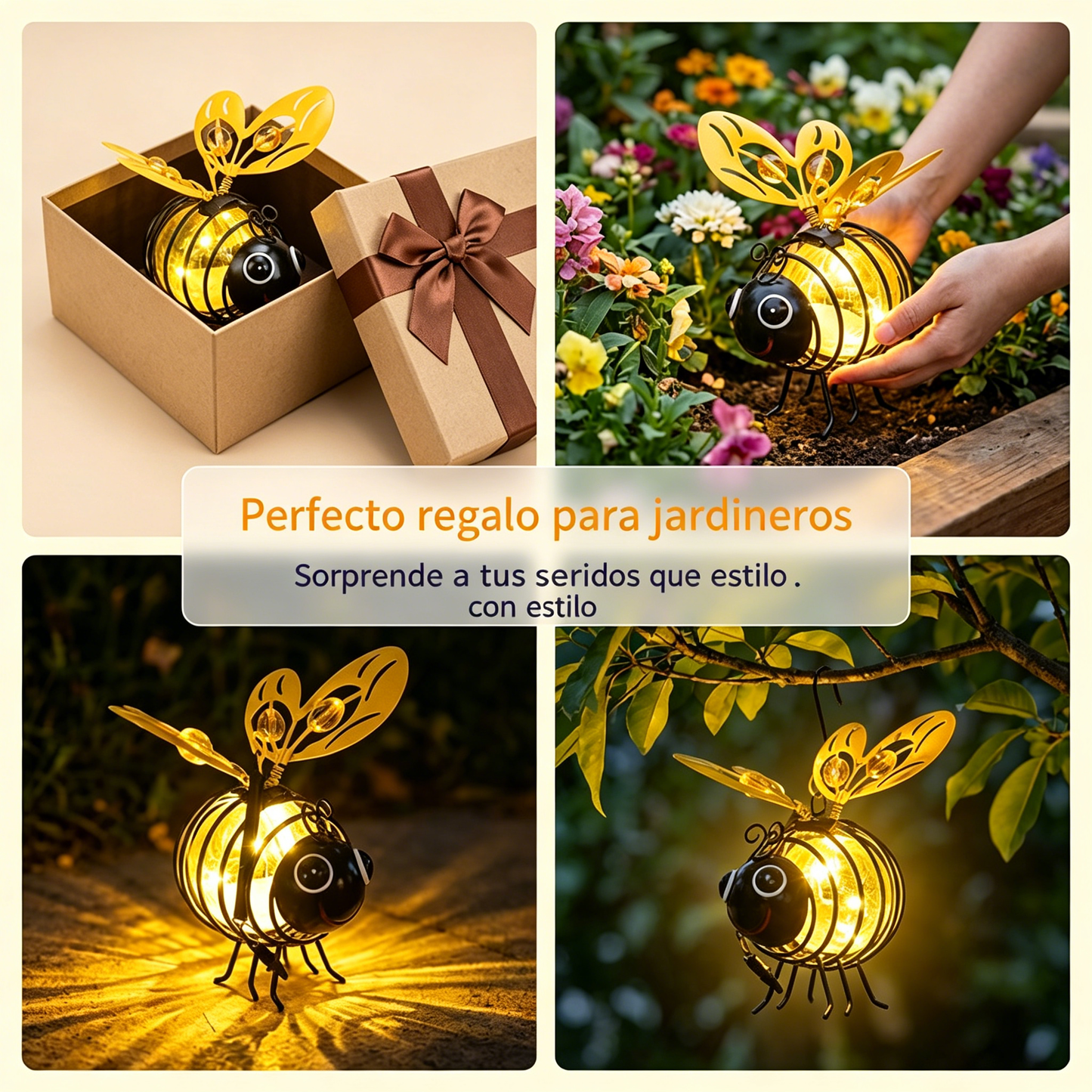 🌙🍃Lámpara solar colgante con forma de abeja: luz ámbar cálida, sin parpadeos, ideal para fiestas en el jardín, acampadas o habitaciones infantiles 🌞🌜