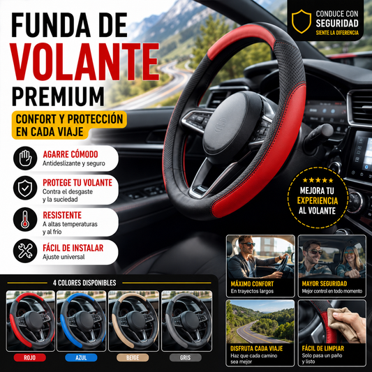 🔥Funda de volante de cuero genuino - Funda universal para volante de coche, antideslizante, duradera