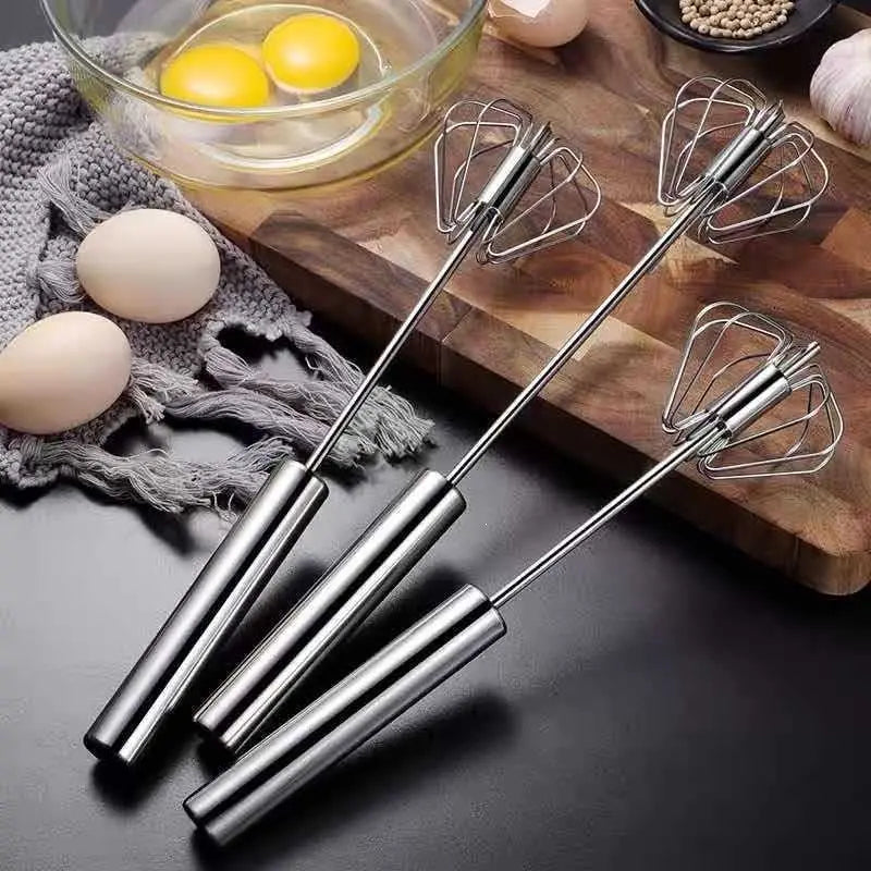 【 Conjunto de 3 piezas】Batidor de huevos semiautomático de acero inoxidable