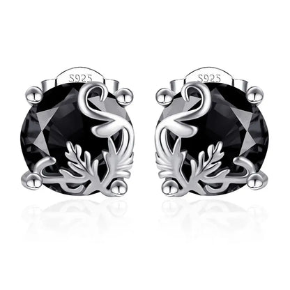 🖤 Strieborné gombíkové náušnice S925 – gotický motív viniča, čierny zirkón, veľkosť 8 mm, 1 pár pre citlivé uši.