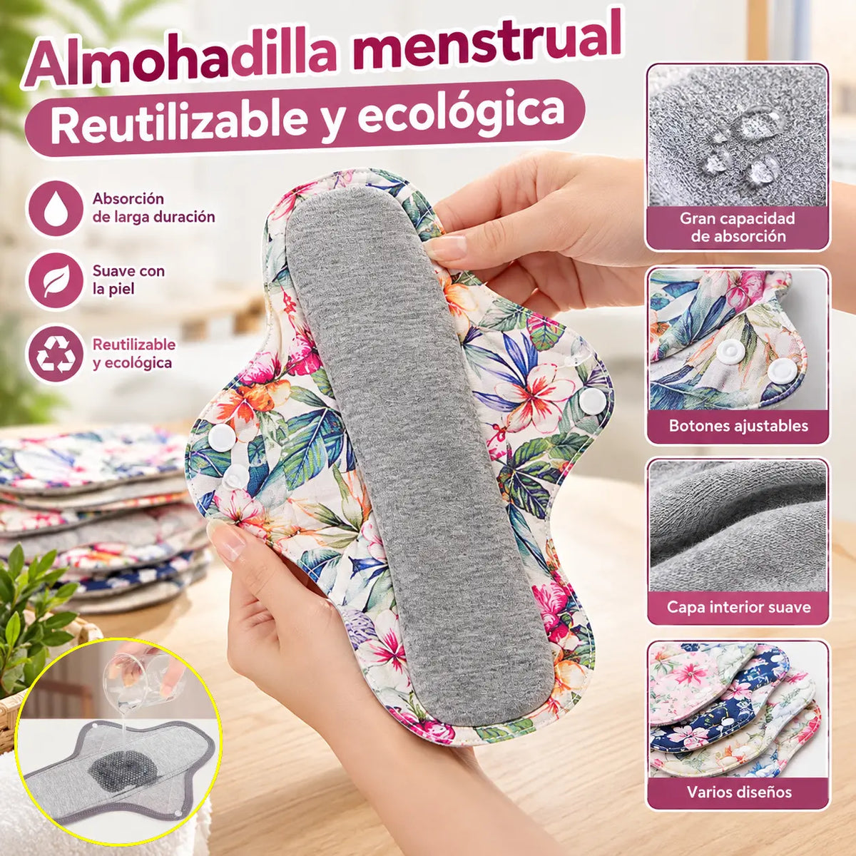🔥【4 pieza】Almohadilla de algodón de grafeno antibacteriana lavable