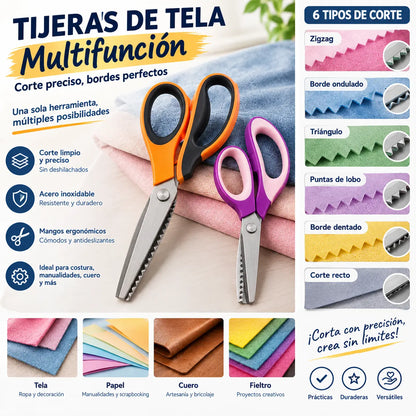 ✂️ Tijeras Dentadas Multiusos de Corte en Zigzag – Para Tela, Papel y Manualidades 🧵