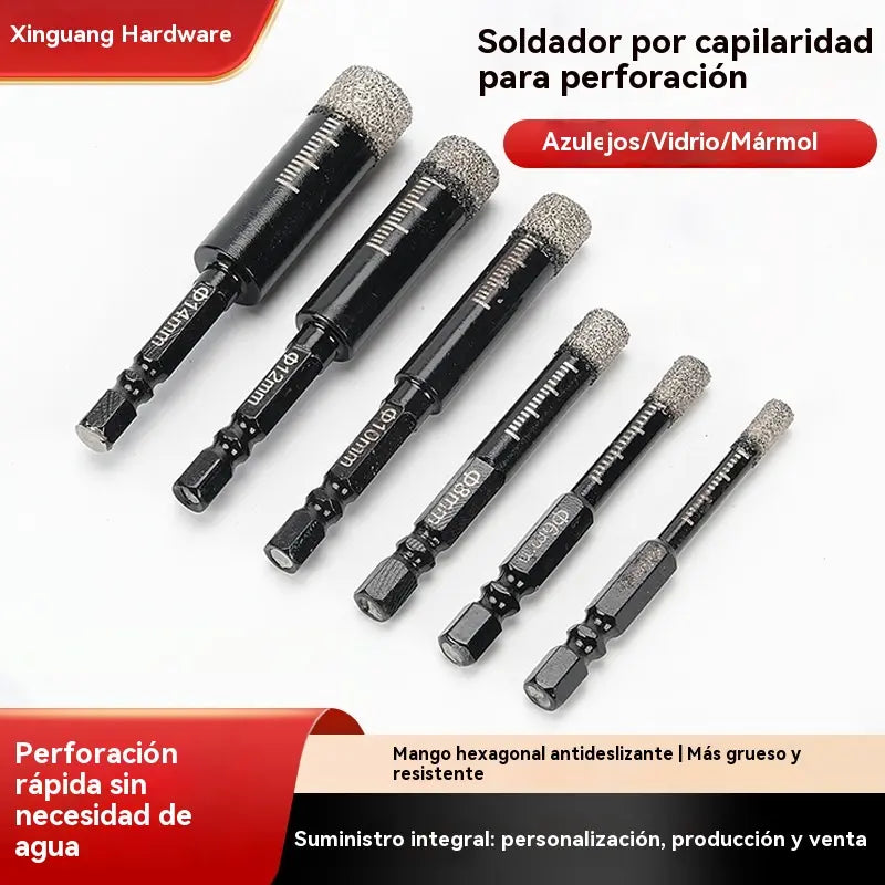 【 6 piezas】Juego de seis brocas huecas de diamante | Perforación limpia y precisa, sin grietas | Alta resistencia al desgaste【6+8+10+12+14+16mm】
