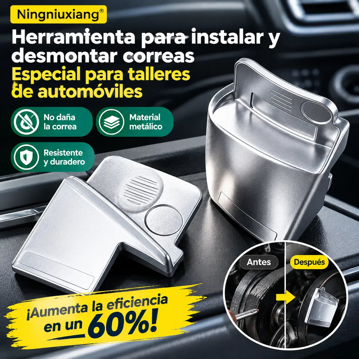【Juego de 2 piezas】Herramienta de extracción e instalación de la correa del motor del automóvil, no daña la correa, está hecha de metal resistente y duradero.