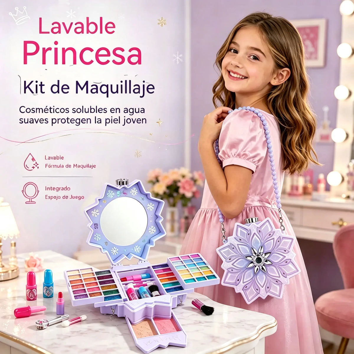 💄 ¡Oferta por tiempo limitado: 49% de descuento! ✨ Set de maquillaje de princesa lavable: juguete de simulación de maquillaje seguro y no tóxico para niños 👸