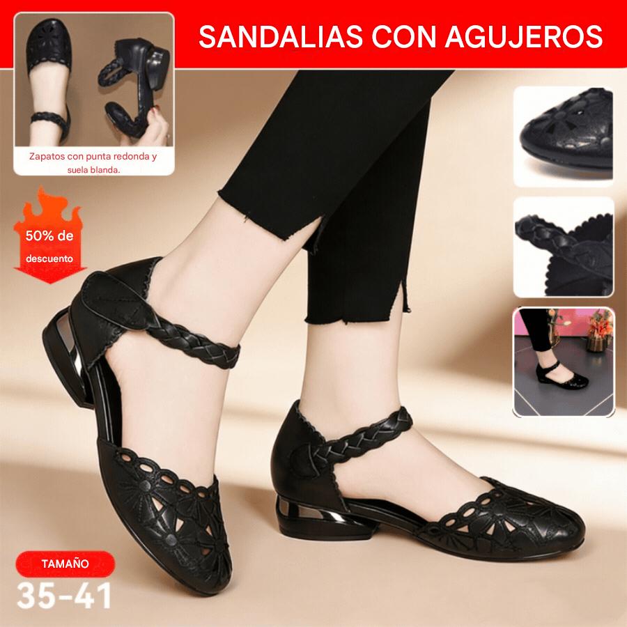 💞【35~41】Nuevas sandalias retro de piel para mujer con tacón grueso.