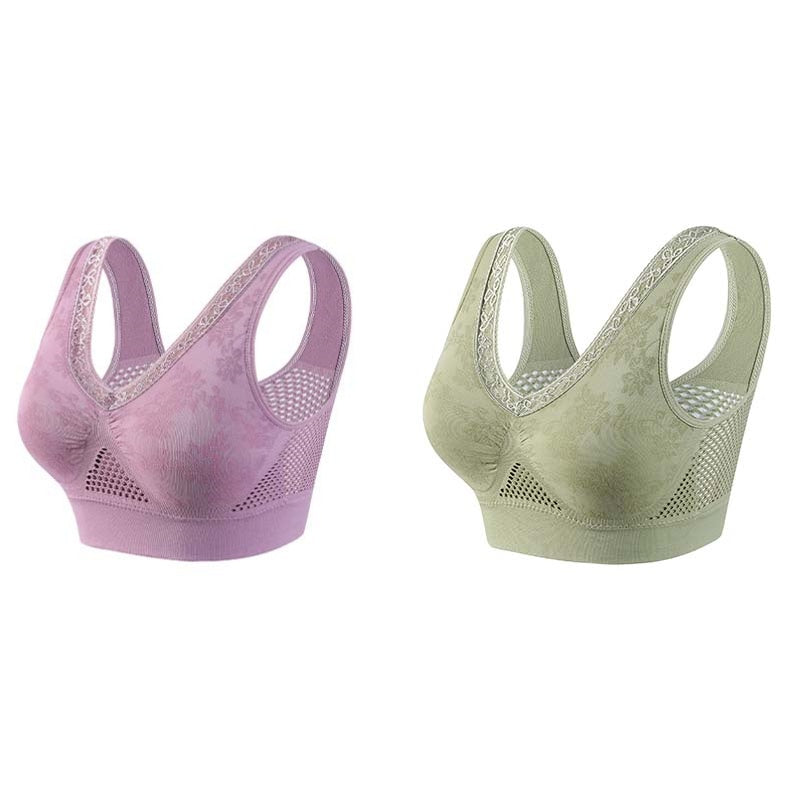 【M-6XL】2 pieza -【40-120kg】Nuevo sujetador cómodo y sin aros para mujer en tallas grandes; transpirable y confortable, con malla para la disipación del calor.