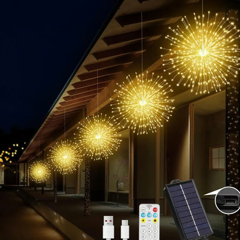 🔥【Último día: ¡40% de descuento!】✨🎉Luces solares de cadena con forma de fuegos artificiales, perfectas para jardines y fiestas.
