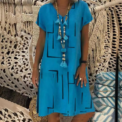 【45% DE DESCUENTO】🏆👗【Tallas S-5XL】Vestido de algodón estampado con cuello en V