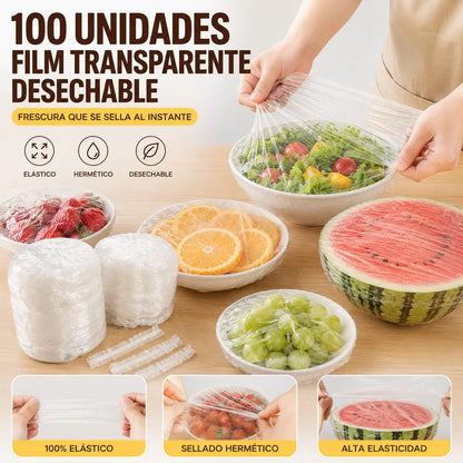 【200 piezas】Film transparente desechable, ideal para recipientes y alimentos. Se ajusta perfectamente, ofrece un buen sellado y es fácil de usar.