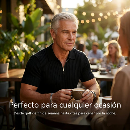 50%OFF👔Camisa de punto acanalado para hombre con cierre de cremallera y mangas cortas.
