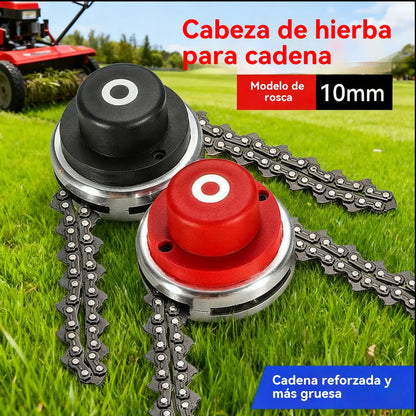 Cuchillas para cortacésped equipadas con cadenas reforzadas y conexiones roscadas de 10 mm; repuestos duraderos para desbrozadoras.
