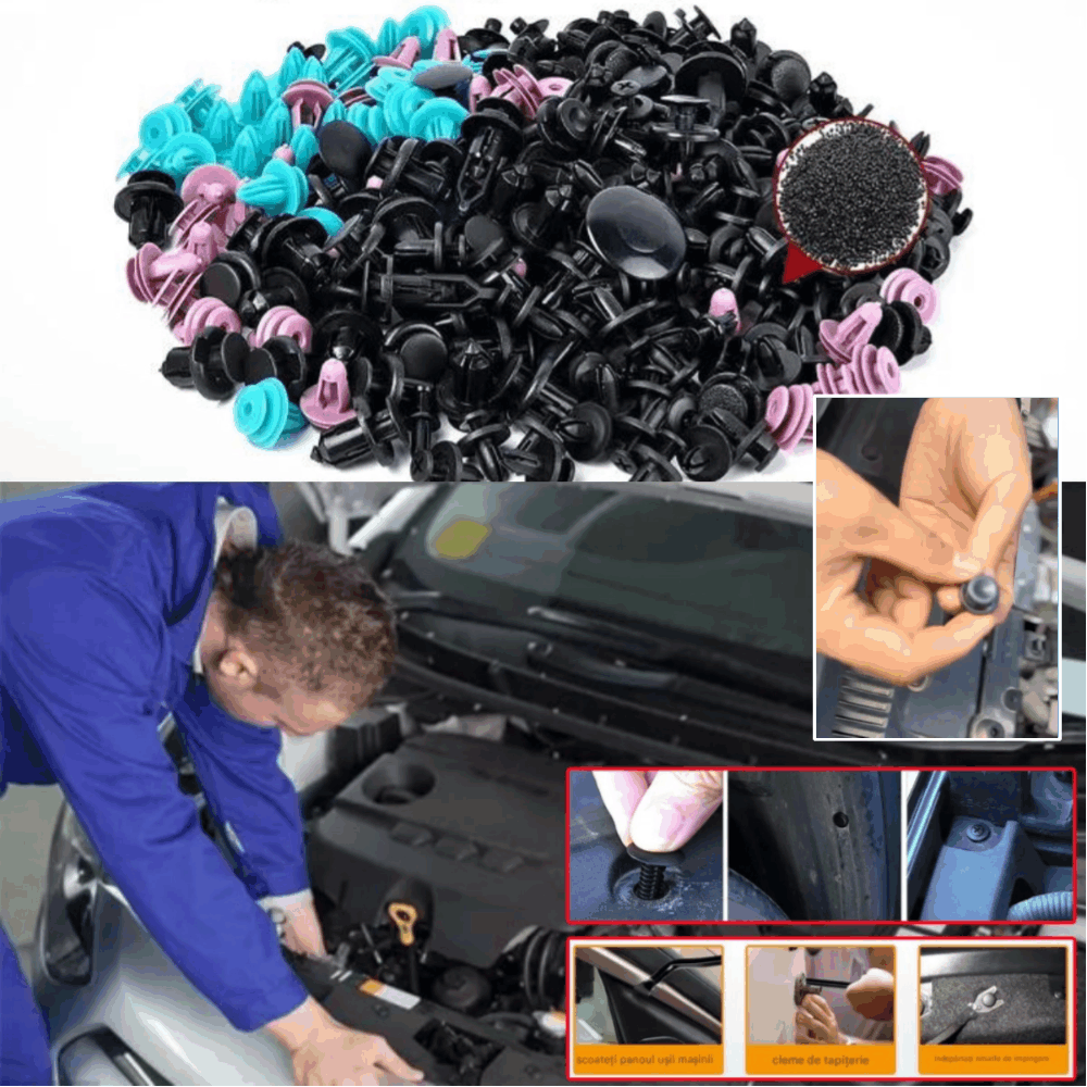 🔥🔥【680 piezas + herramientas de 6 pulgadas + juego de cuatro piezas + almohadilla de esponja + brida】🧰🛠️Juego de hebillas de plástico para tornillos de expansión automotrices