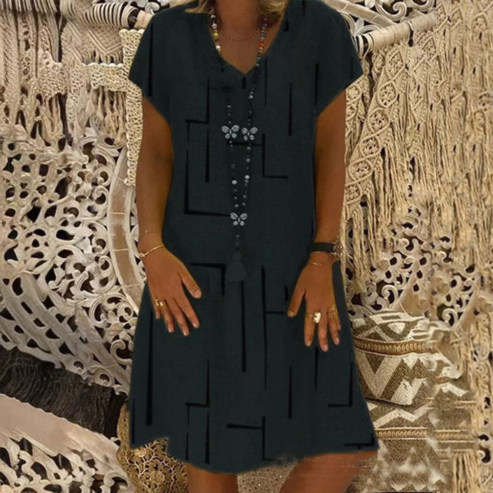 【45% DE DESCUENTO】🏆👗【Tallas S-5XL】Vestido de algodón estampado con cuello en V