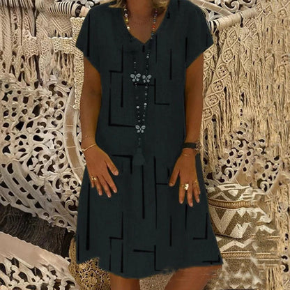 【45% DE DESCUENTO】🏆👗【Tallas S-5XL】Vestido de algodón estampado con cuello en V
