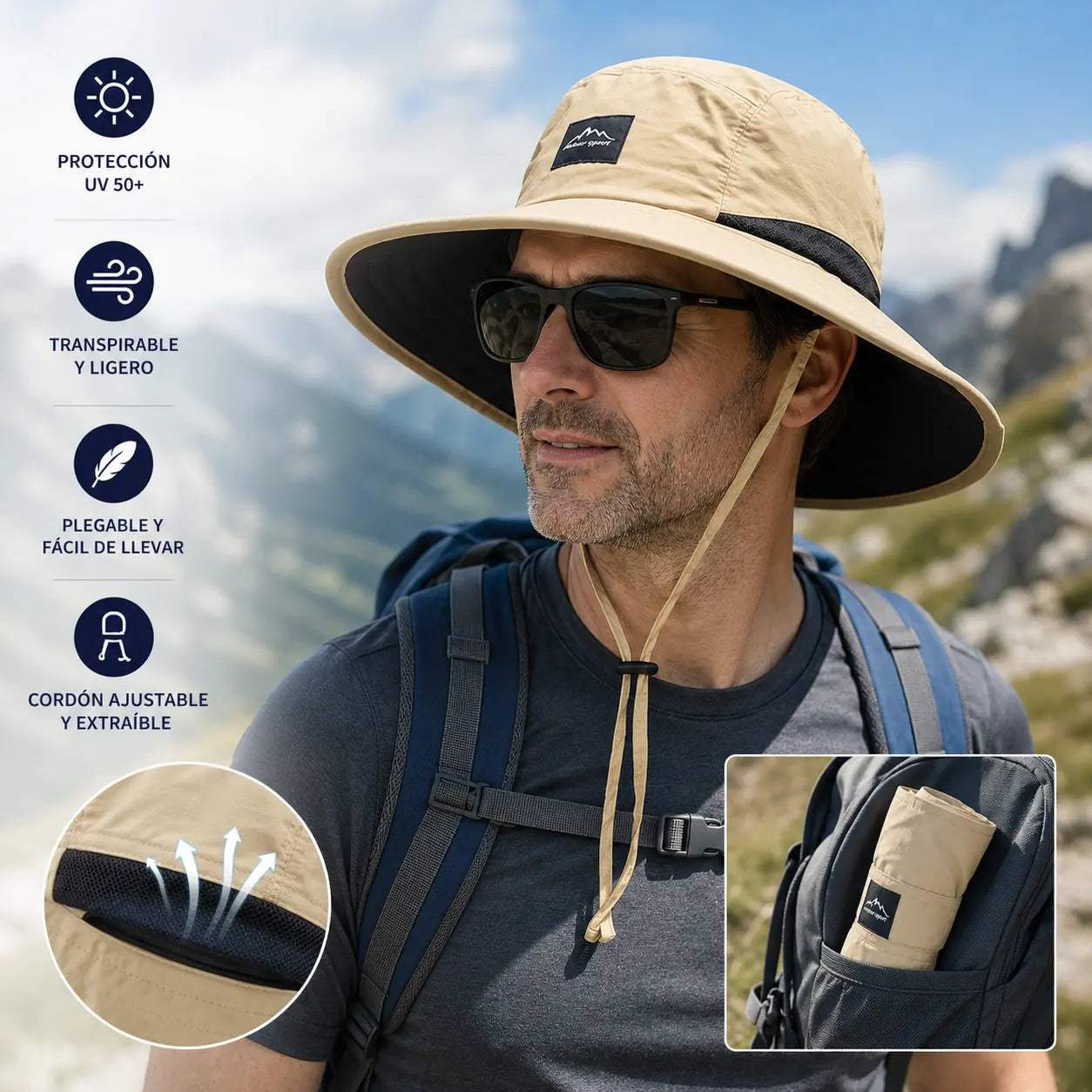 🔥✨【Compra 1 y llévate 1 gratis】🧢Sombrero tipo cubo plegable unisex para protección solar