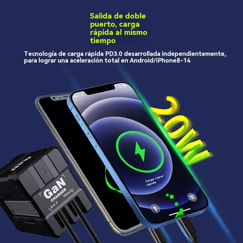 ⚡【Gran oferta】🔥Cargador rápido 2 en 1 de 120 W compatible con iPhone, teléfonos móviles y tabletas✅️