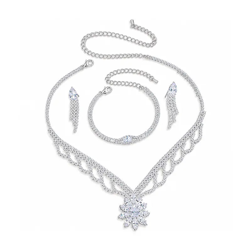 💎✨ Conjunto de Joyas de Lujo para Mujer | Set de Collar, Pendientes y Pulsera con Flor de Loto y Circonitas