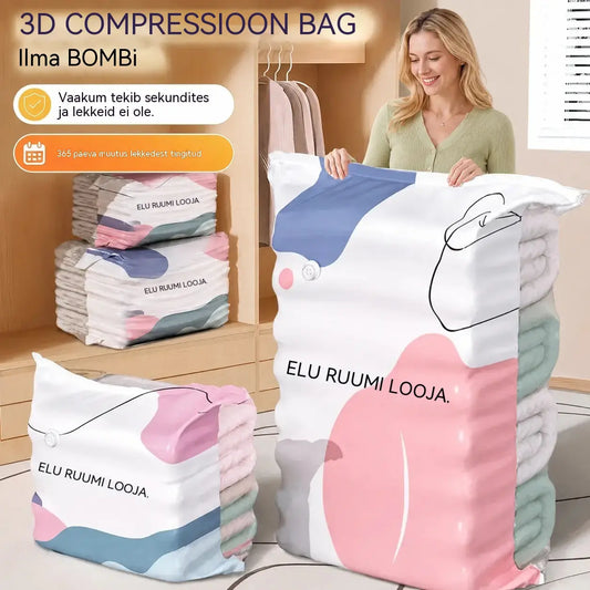 🧳【5-osaline komplekt】💨 Suur, kokkusurutav vaakumkott: pumpa pole vaja, lekkekindel ja ideaalne ruumi kokkuhoiuks kohvrites ja kodus ✈️