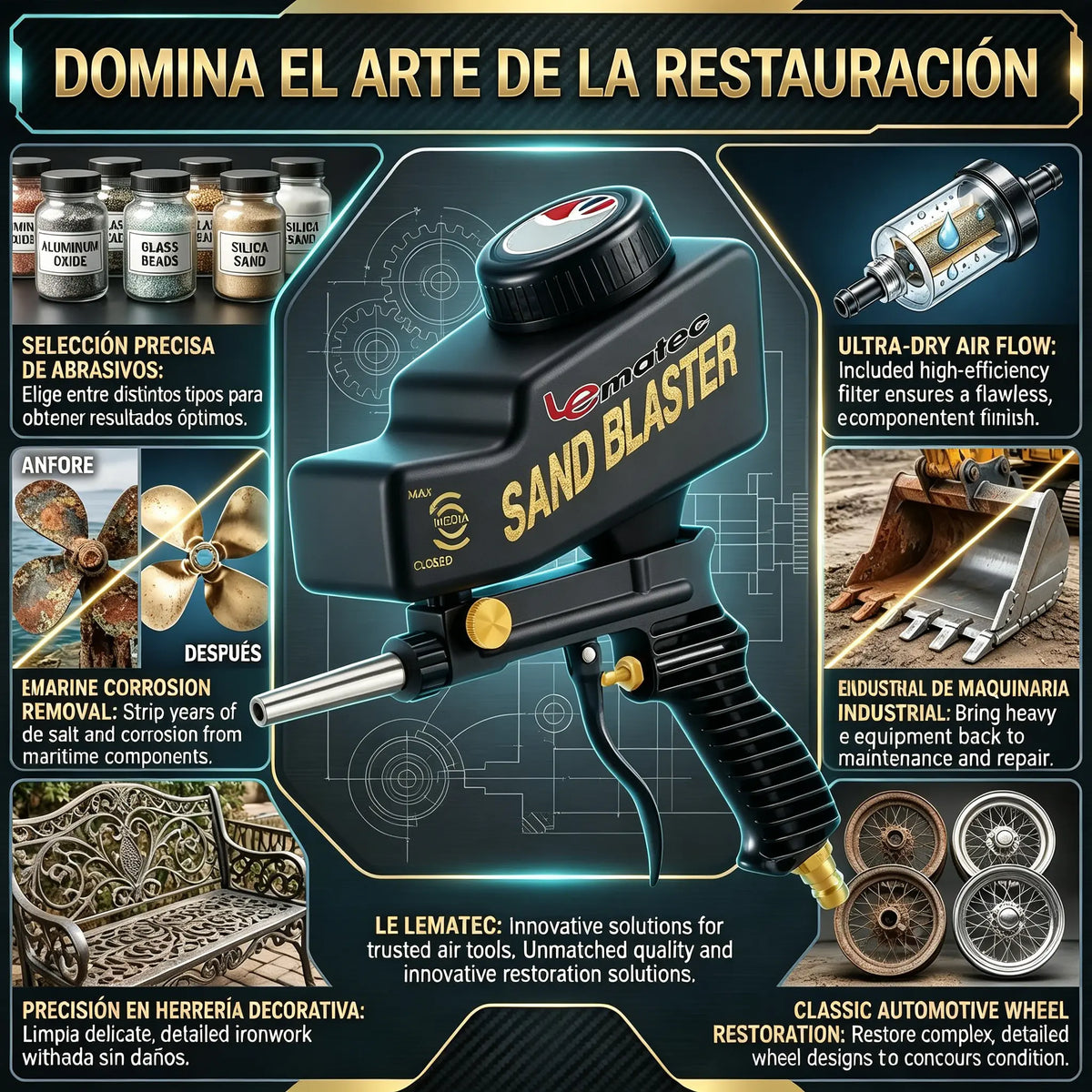 🔫✨ Pistola de chorro de arena portátil con alimentación por gravedad – para óxido, grabado y desbarbado