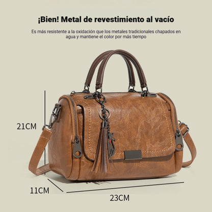 Bolso bandolera para mujer con diseño de borlas de estilo retro y patchwork de color liso, 2026