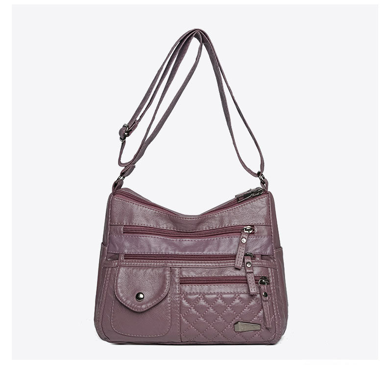 Bolso de cuero suave de gran capacidad y múltiples capas para mujer