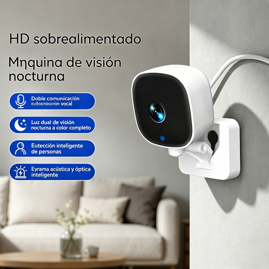 Cámara de alta definición con sistema de monitoreo inteligente del hogar mediante WiFi inalámbrico remoto, visión nocturna infrarroja, intercomunicador bidireccional y cámara de alta definición.