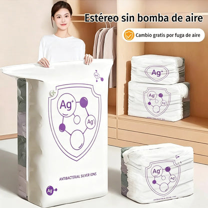 ✨(5 unidades)💨 Bolsa de almacenamiento al vacío grande y comprimible: no requiere bomba, es hermética e ideal para ahorrar espacio en maletas y en casa ✈️