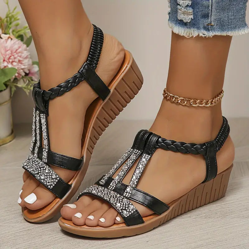 🌟[50%OFF]👡[34-43] Verano 2026Nuevas sandalias de cuña con diamantes de imitación para mujer
