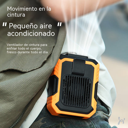 🔥【Enfriamiento rápido】Nuevo ventilador multifuncional de alta velocidad para exteriores, montado en la cintura, con linterna y carga USB.