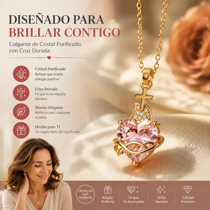 ❤️【Compra 1 y llévate 1 gratis】✝️ 【2 piezas】Collar del Sagrado Corazón de Jesús – Colgante de Cruz con Cristal en Forma de Corazón Bañado en Oro, Luz de Cristo, Joya Religiosa de Fe para Mujer 🎁✨
