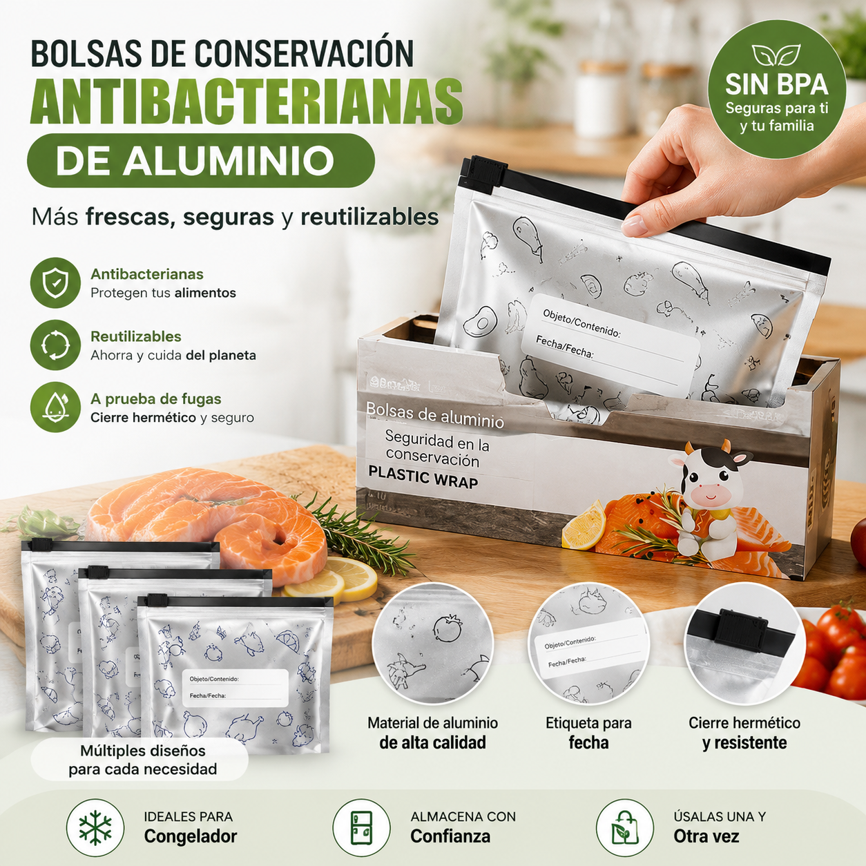 🔥🔥【30 PCS】🔥🔥Bolsas de papel de aluminio antibacterianas para conservar alimentos en el hogar, súper prácticas de usar, con un excelente efecto de conservación.