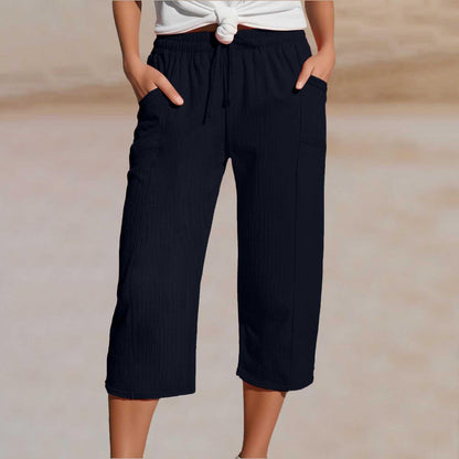 🌸【S-3XL】Pantalones capri plisados de algodón y lino de color liso