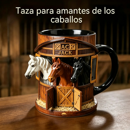 ☕Taza de café 3D con temática de granja y establo, taza de acero inoxidable con relieve tridimensional, regalo ideal para amantes de los caballos.